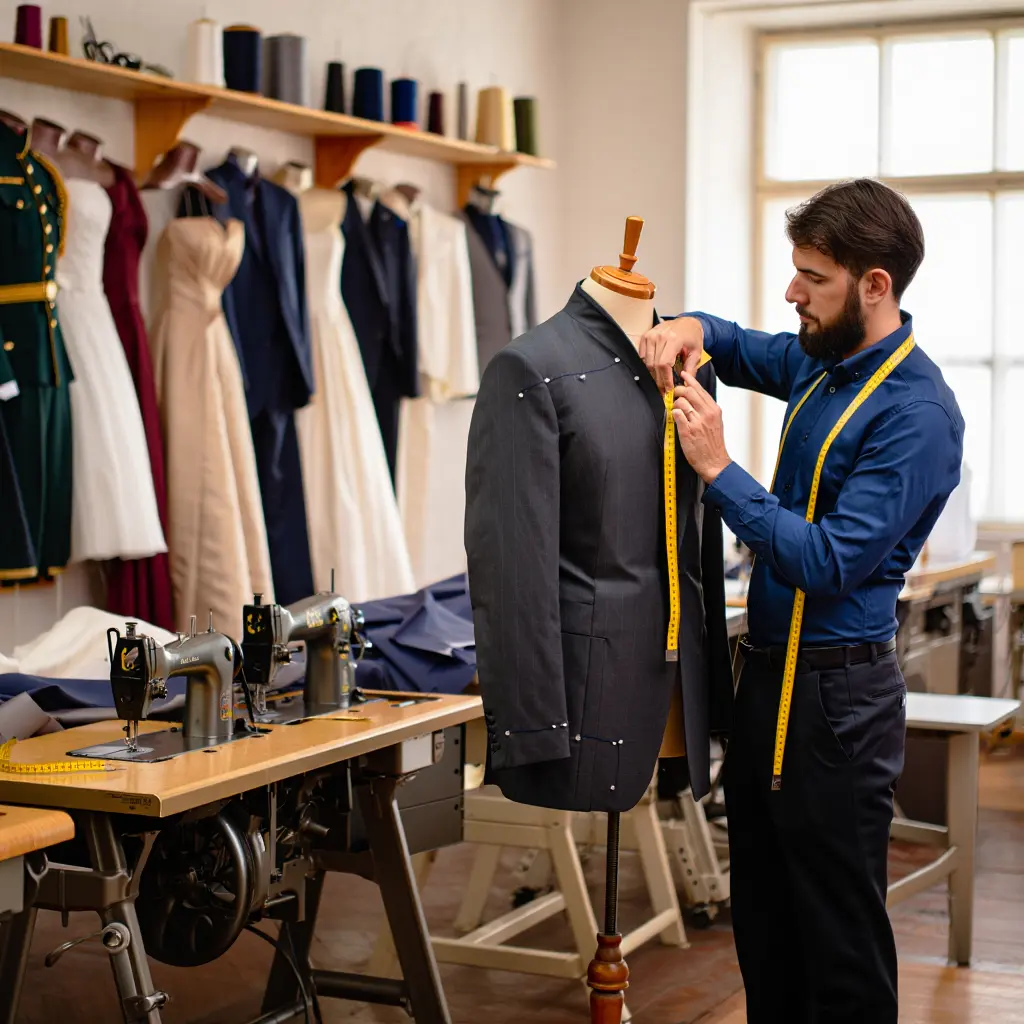 Professional tailoring and clothing alteration in progress